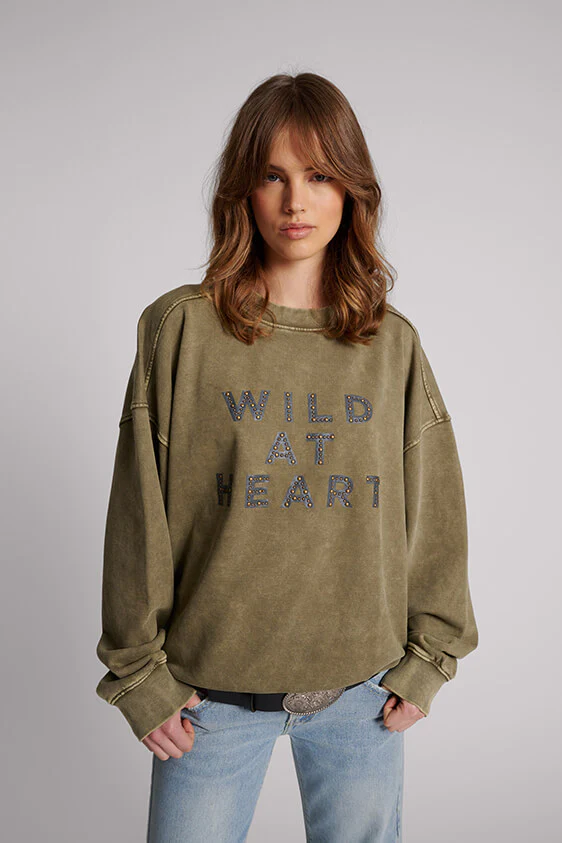 One Teaspoon Wild At Heart Studded Retro Sweater - Khaki