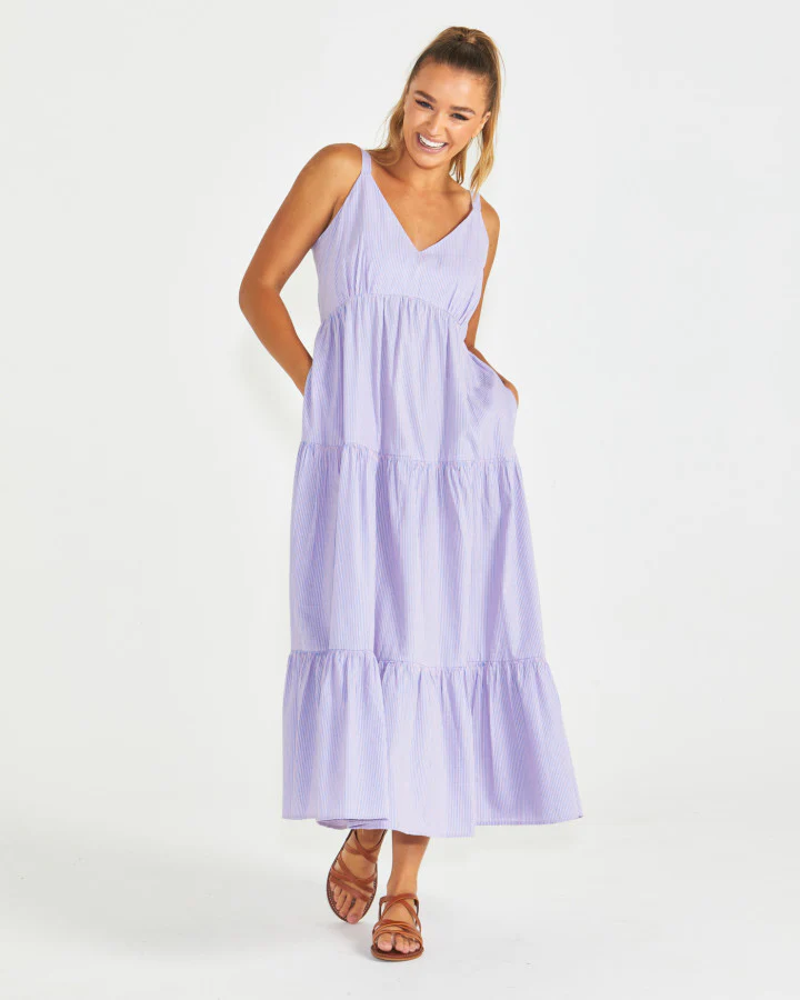 Sass Phillipa Tiered Maxi Dress - Blue/ Pink Gingham