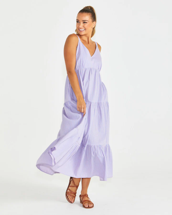 Sass Phillipa Tiered Maxi Dress - Blue/ Pink Gingham