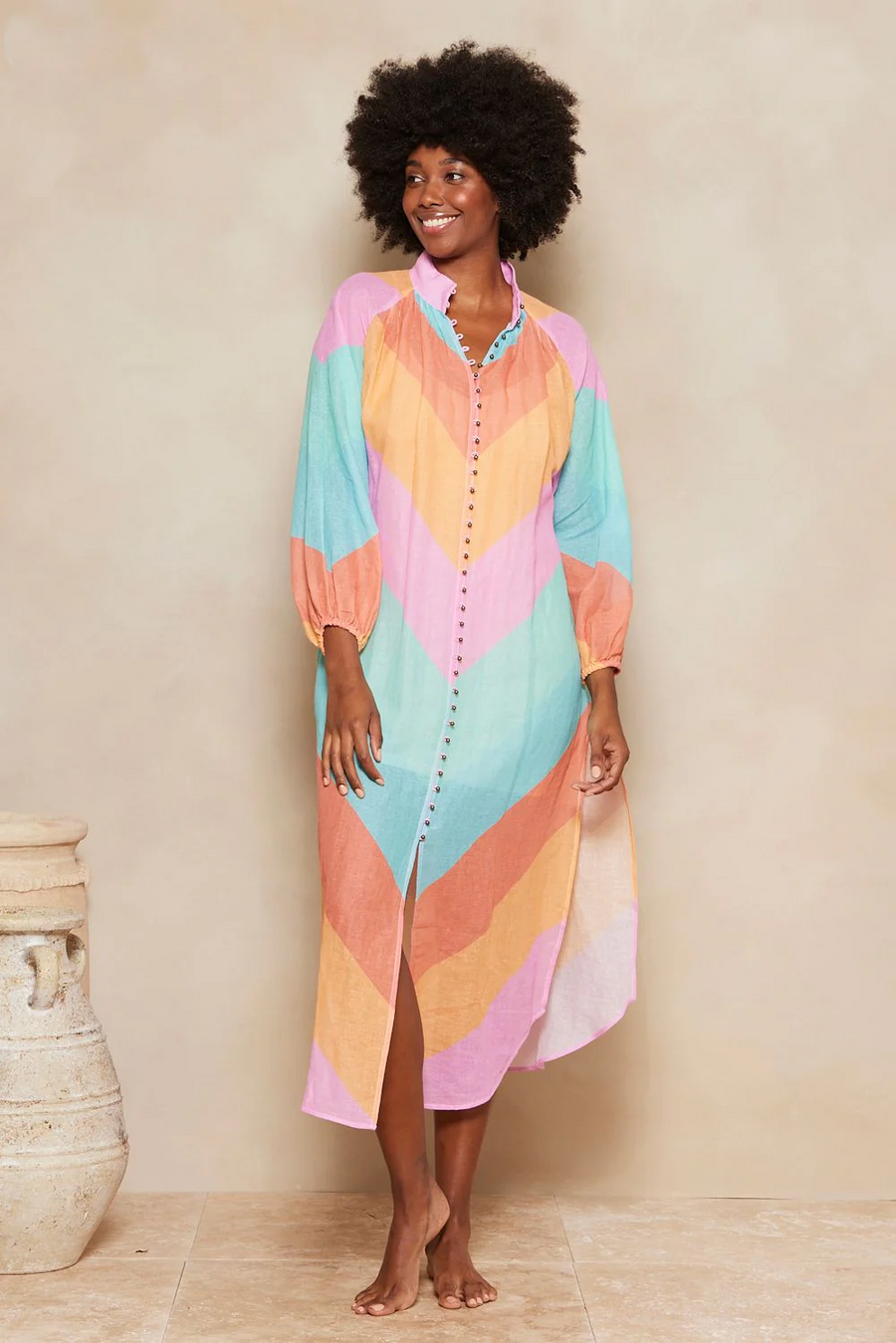 Tigerlily Kaleho Lorena Maxi Shirt Dress - Rainbow Chevron