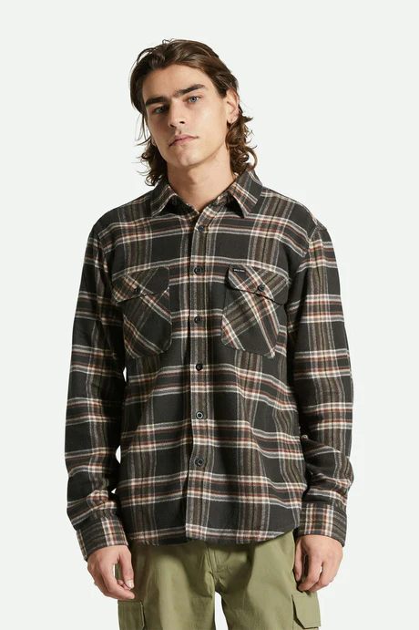 Brixton Bowery L/S  Flannel - Black/ Charcoal / Off White