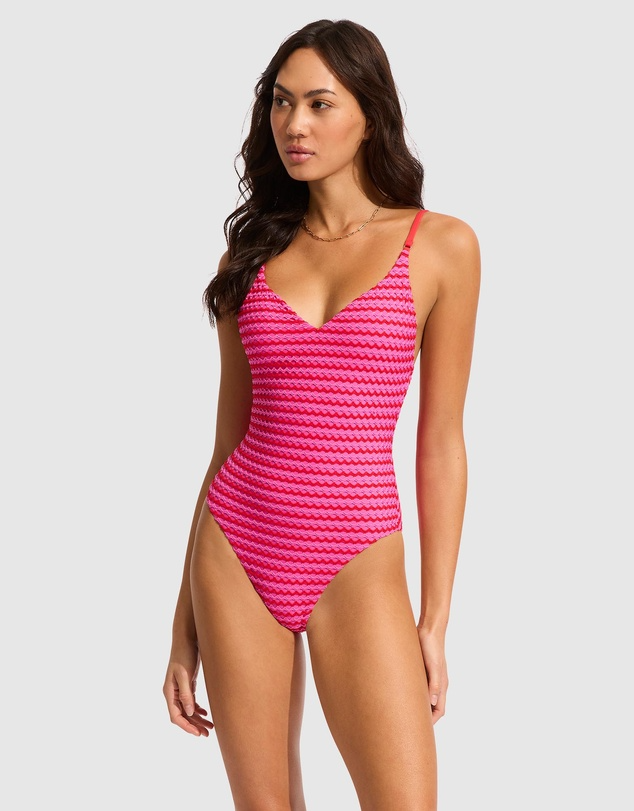 Seafolly Mesh Effect  V Neck One Piece -  Chilli Red