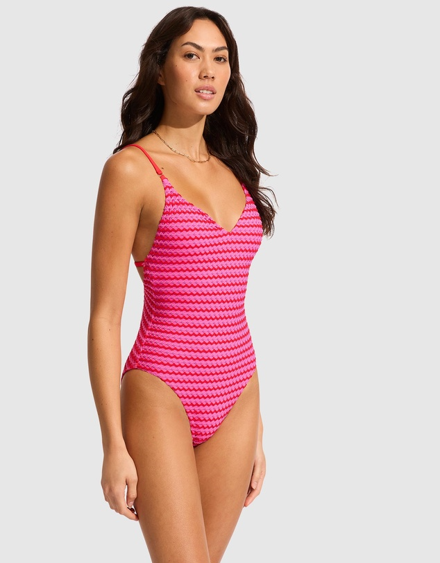 Seafolly Mesh Effect  V Neck One Piece -  Chilli Red