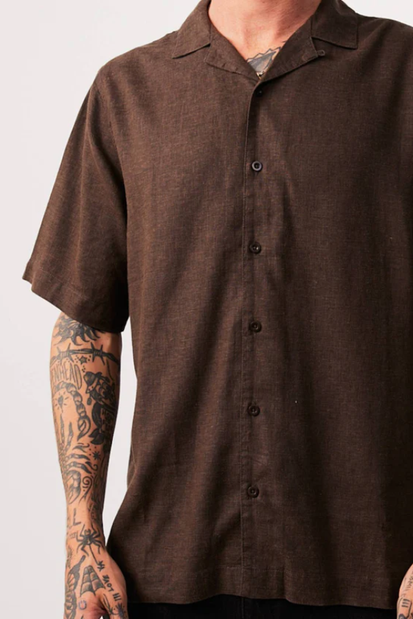 Afends Daily Hemp Cuban Short Sleeve Shirt - Coffee