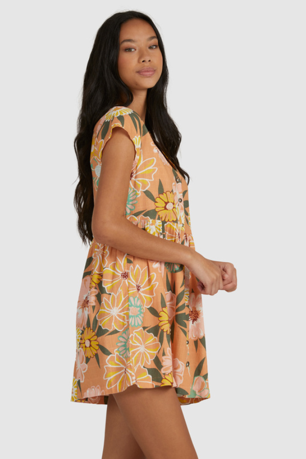 Roxy Oh Girl Slub Dress - Toasted Nut Bloom Boogie