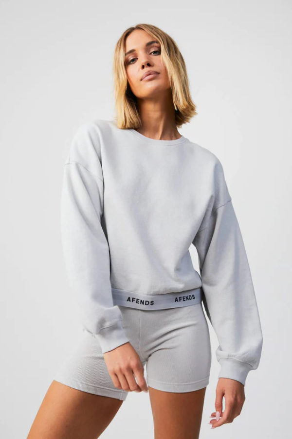 Afends Rise Hemp Cropped Crew Neck Jumper - Smoke