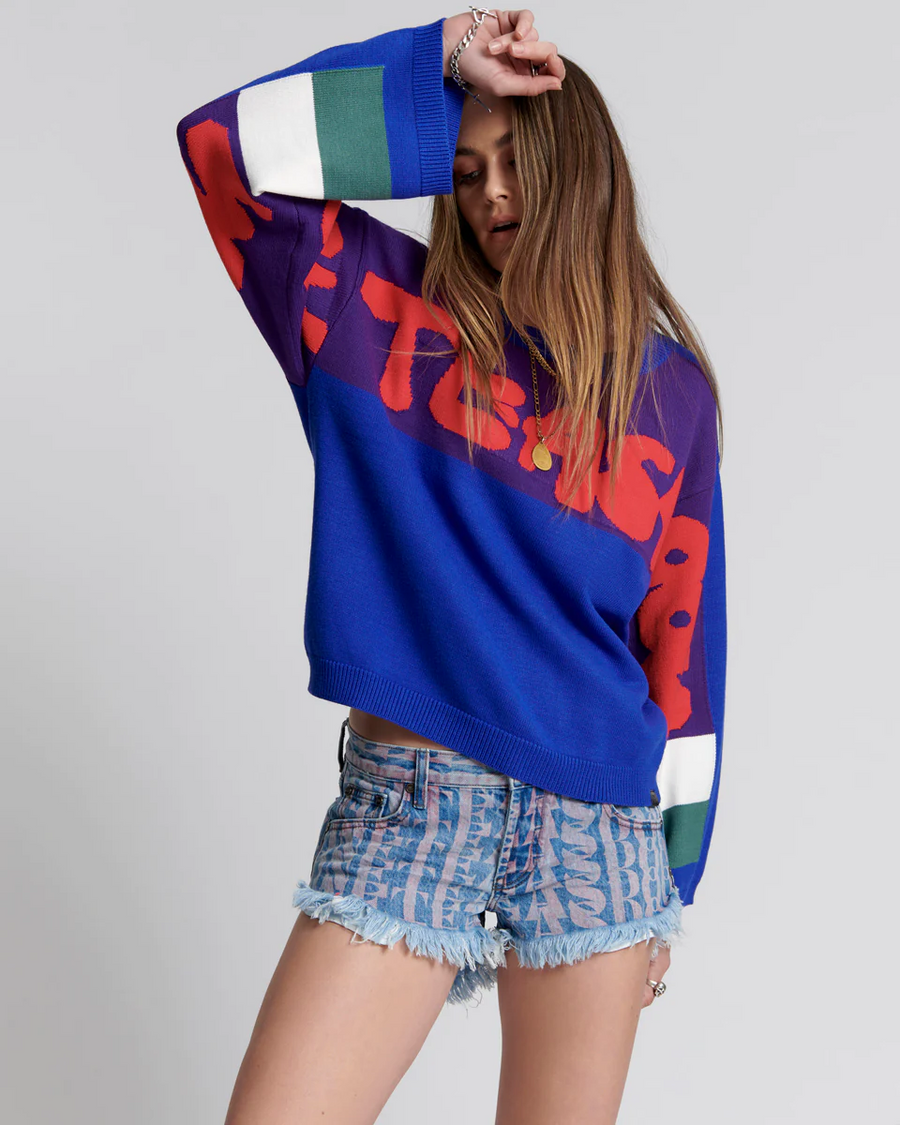 One Teaspoon College Graffiti Knit Sweater - Blue