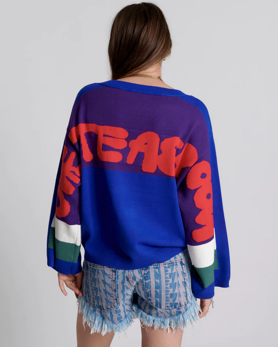 One Teaspoon College Graffiti Knit Sweater - Blue