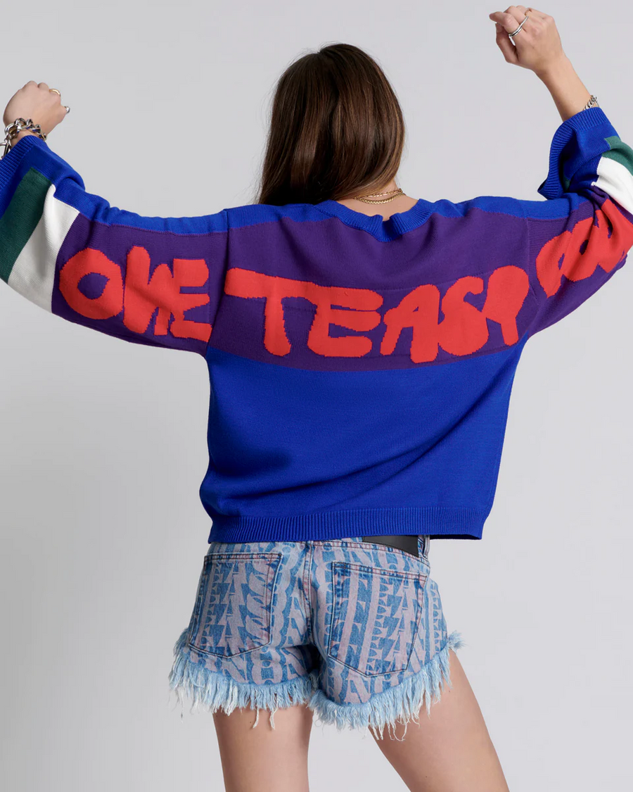 One Teaspoon College Graffiti Knit Sweater - Blue