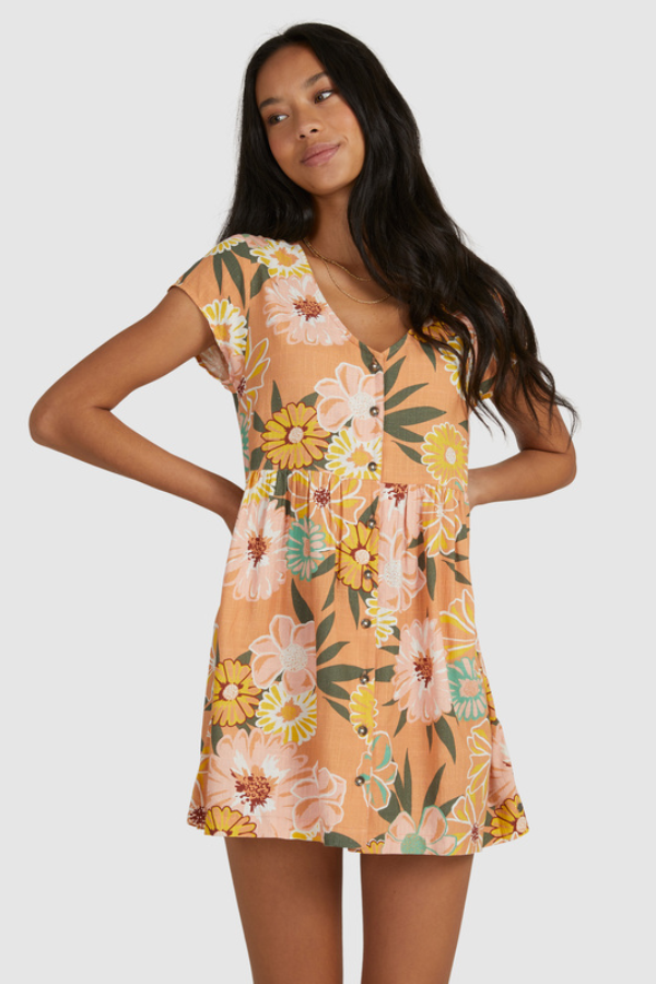 Roxy Oh Girl Slub Dress - Toasted Nut Bloom Boogie