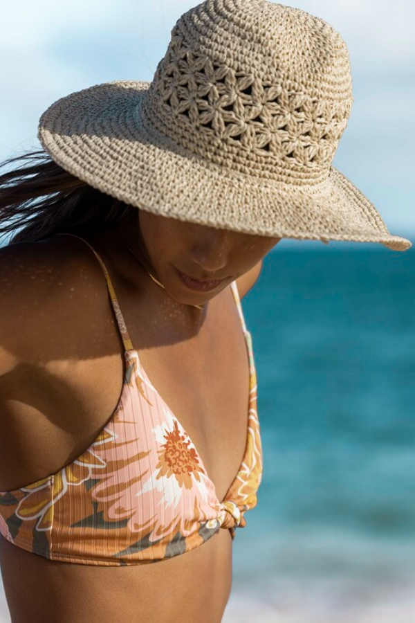 Roxy Love The Surf Knot Bikini Top - Toasted Nut Bloom Boogie