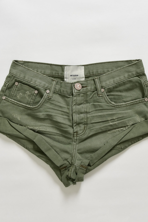 One Teaspoon Low Waist Bandit Denim Short- Super Khaki