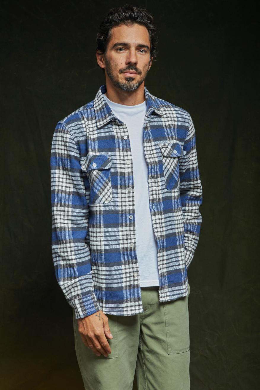 Brixton Bowery L/S Flannel - Pacific Blue/ Whitecap