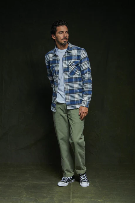 Brixton Bowery L/S Flannel - Pacific Blue/ Whitecap