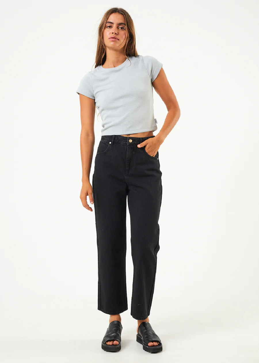 Afends Shelby Organic Denim Wide Leg Jeans - Washed Black