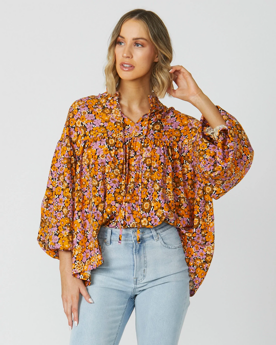 Sass Carmen Top - Toffee Floral