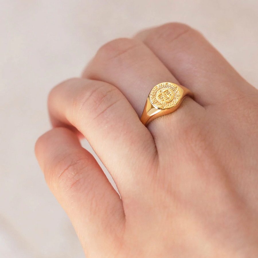 Midsummer Star Dainty Sun Signet Ring - Gold