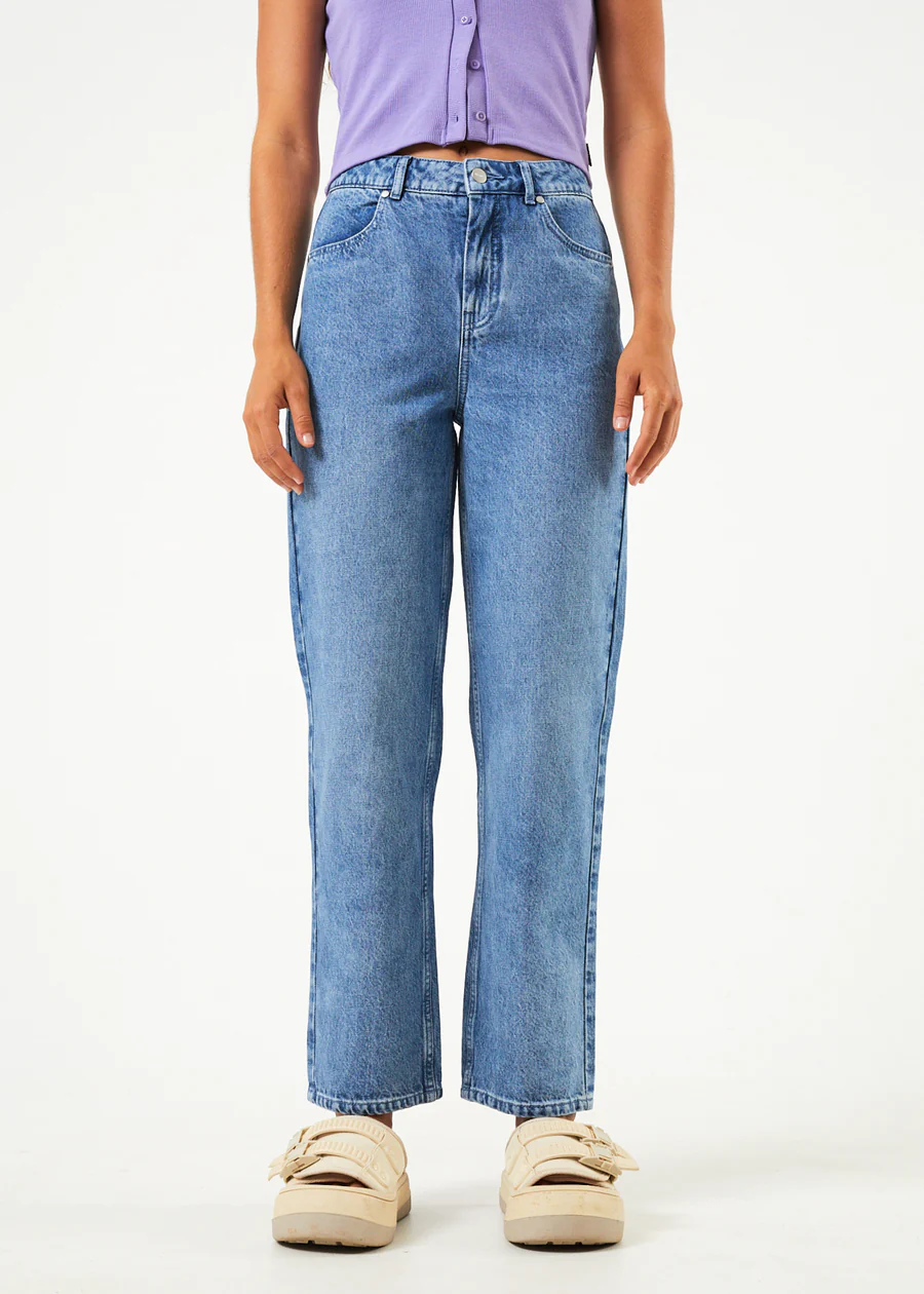 Afends Shelby Hemp Denim Wide Leg Jean Long - Worn Blue