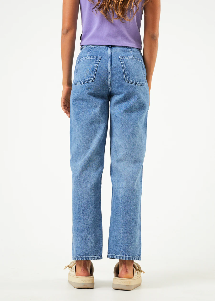 Afends Shelby Hemp Denim Wide Leg Jean Long - Worn Blue