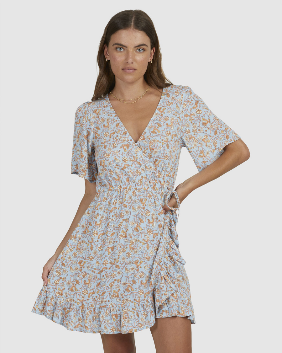 Roxy Zenith Wrap Dress - Cerulean Retro Isle