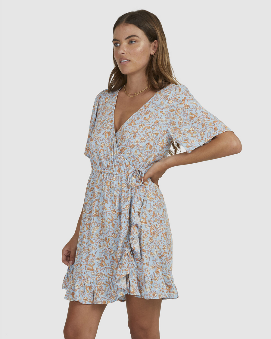 Roxy Zenith Wrap Dress - Cerulean Retro Isle