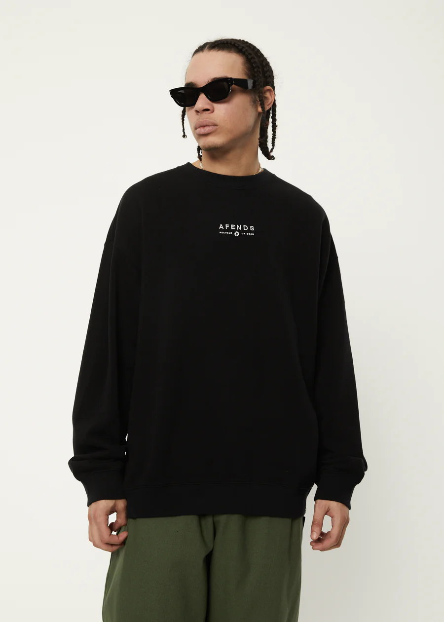 Afends Calico Recycled Crew Neck Jumper - Black