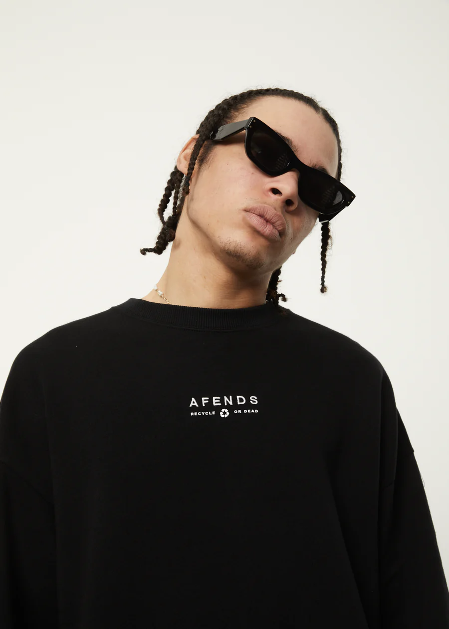 Afends Calico Recycled Crew Neck Jumper - Black