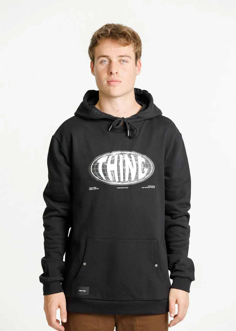 Thing Thing Title Hood - Black w Globe Print