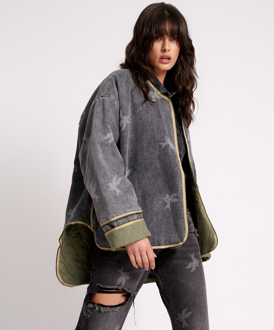 One Teaspoon The Bower Reversible Quilted Denim Jacket - Black