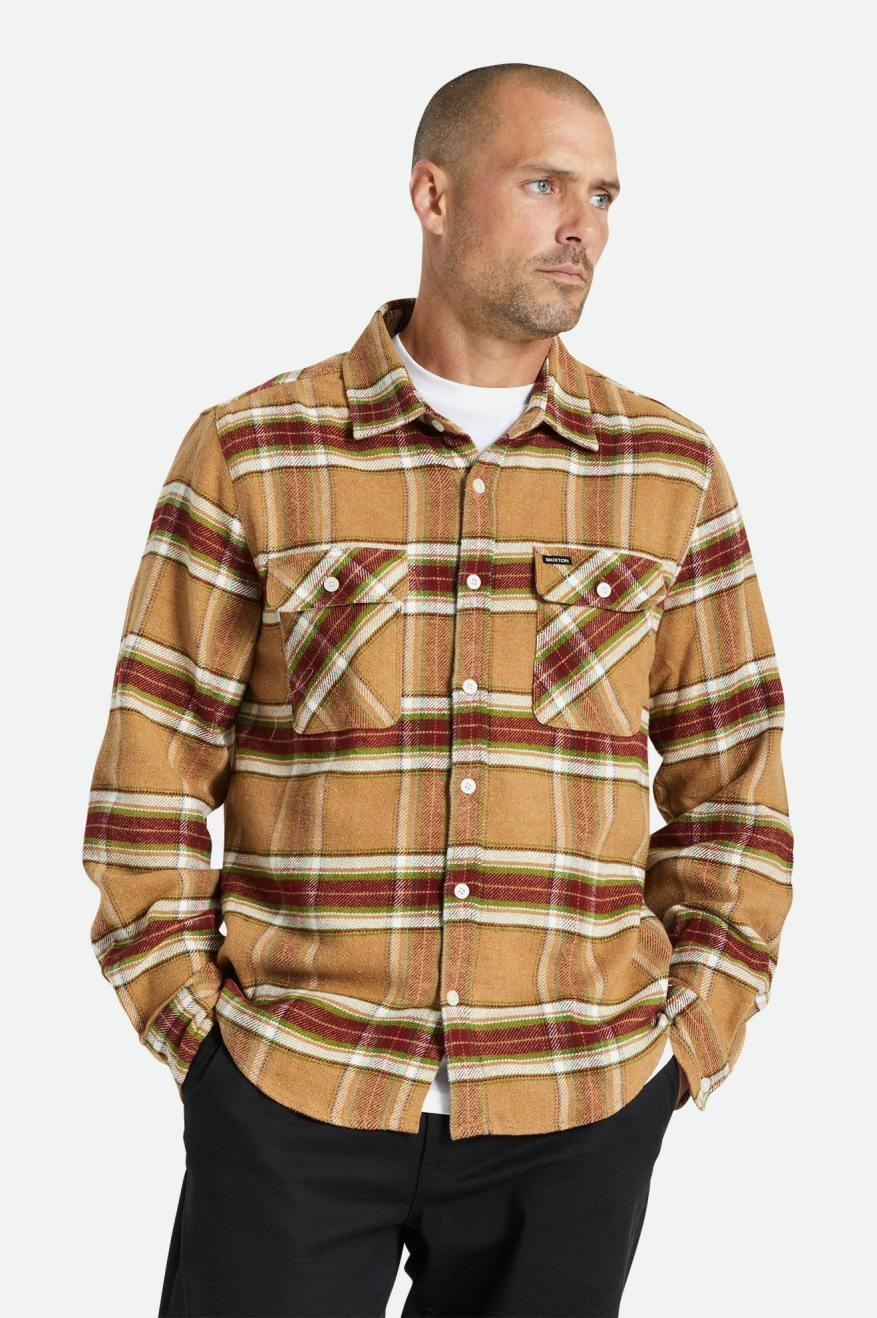 Brixton Bowery Flannel L/S - Light Brow/ Burnt Henna