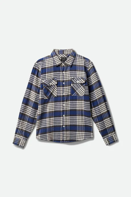 Brixton Bowery L/S Flannel - Pacific Blue/ Whitecap