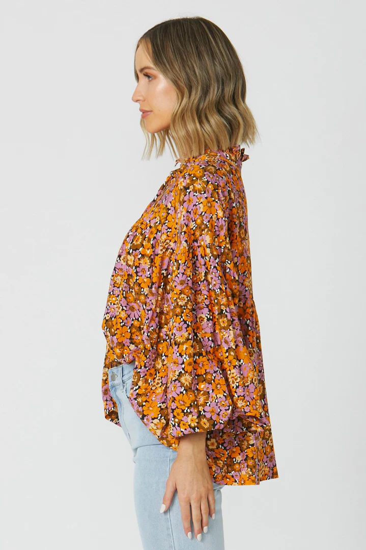 Sass Carmen Top - Toffee Floral